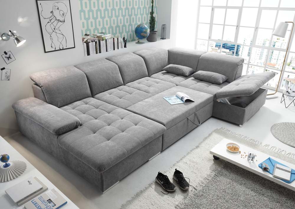 Wohnlandschaft Sofa Couch +Bettfunktion +Stauraum +Kopfteilverstellung +versch. Farben