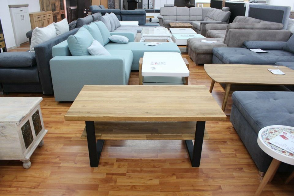 Couchtisch + Massivholz Eiche +Metall Gestell schwarz oder silber