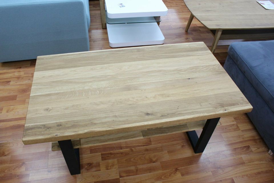 Couchtisch + Massivholz Eiche +Metall Gestell schwarz oder silber