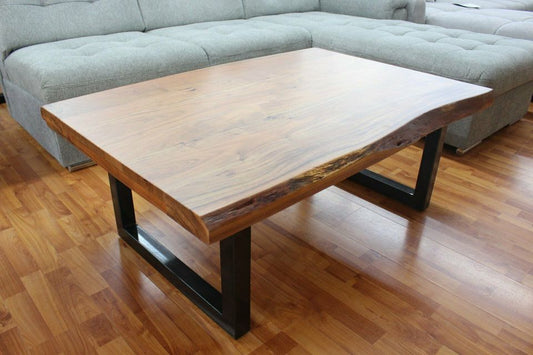 Couchtisch + Massivholz Akazie + Baumkante + Metall Gestell