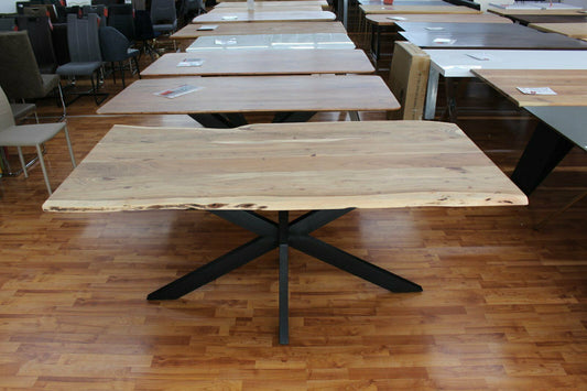 Esstisch + Massivholz Akazie + Baumkante + Spider Gestell + NEU auf Lager 180cm 200cm