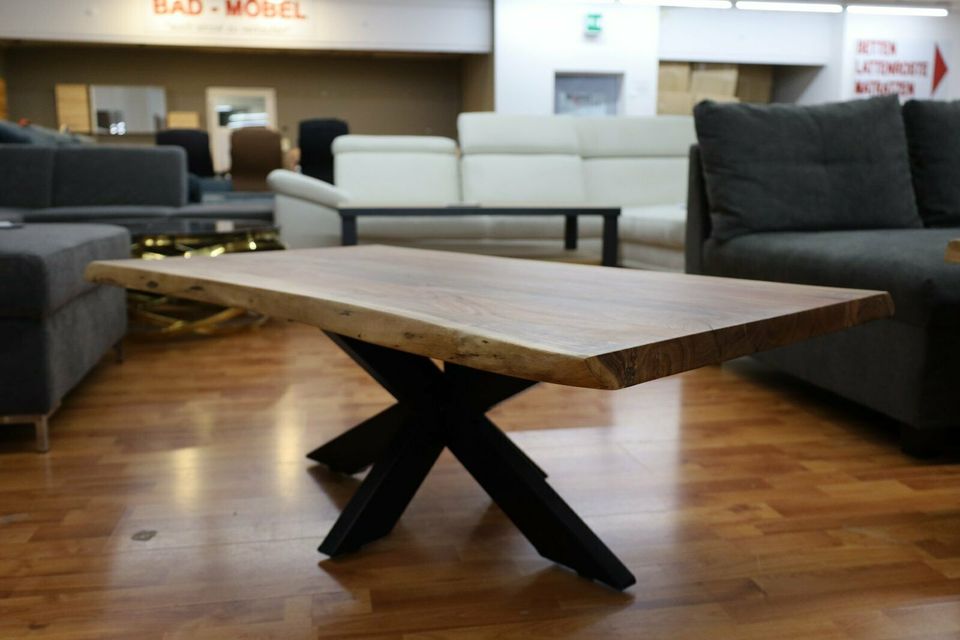 Couchtisch + MASSIVHOLZ Akazie BK + 4cm VOLL + Spider Gestell