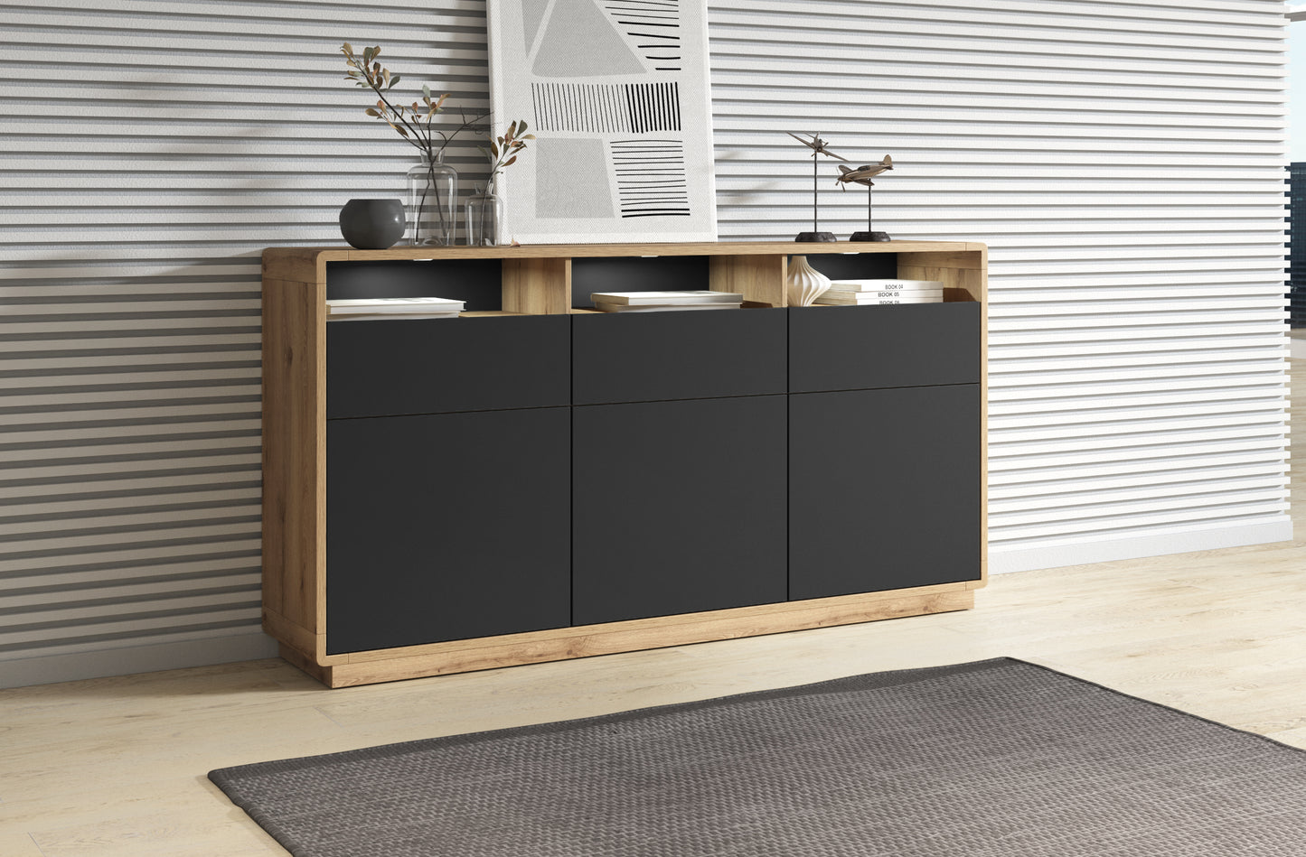 Sideboard Kommode Vitrine + Einlegebodenkanten + Soft Close