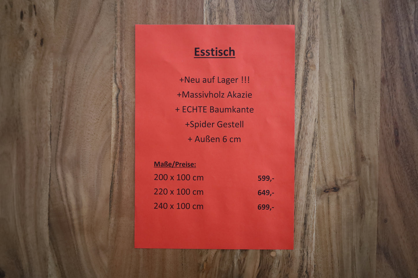 Esstisch Massivholz Akazie +Spider Gestell +ECHTE Baumkante +Außen 6cm