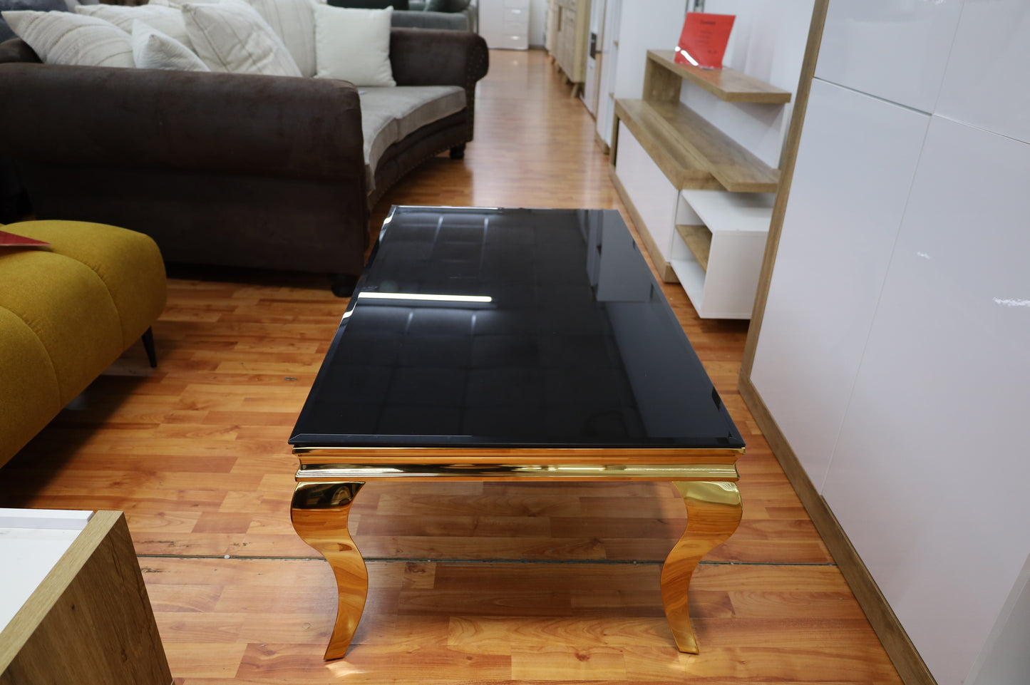 Couchtisch + Gold Gestell + Glasplatte Schwarz oder Weiß