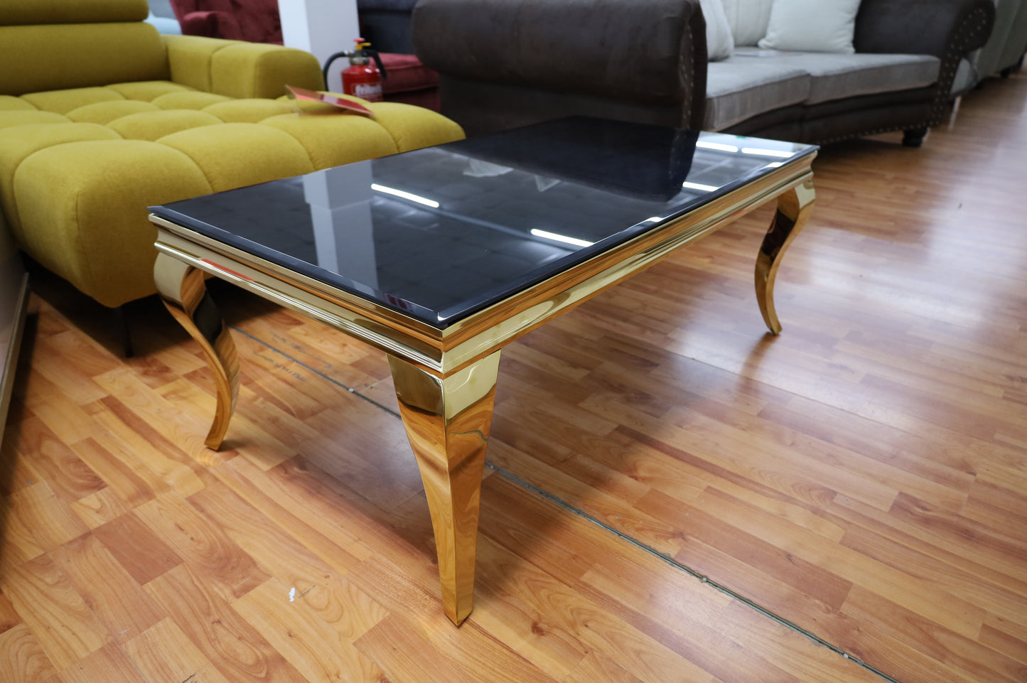 Couchtisch + Gold Gestell + Glasplatte Schwarz oder Weiß