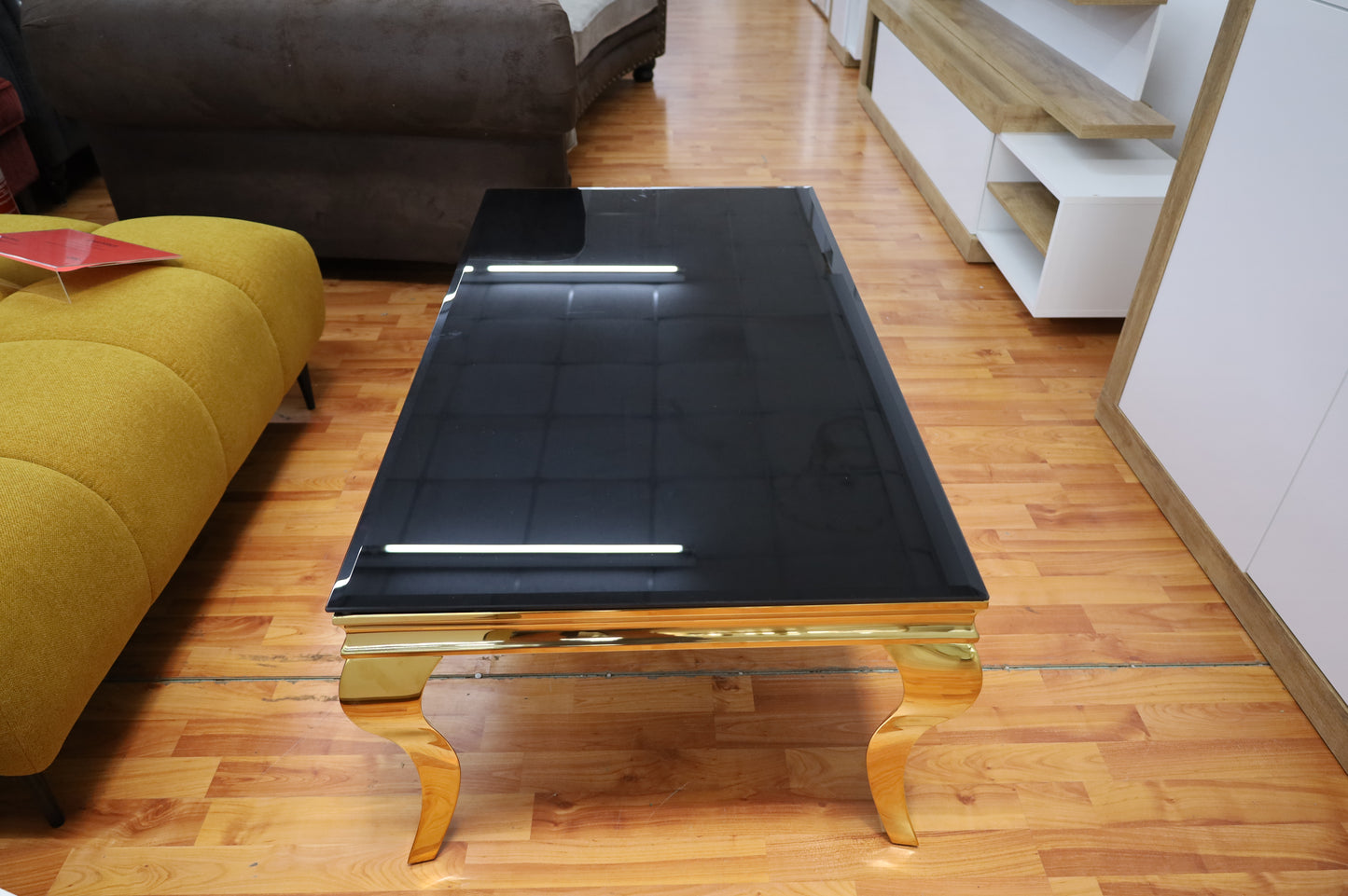 Couchtisch + Gold Gestell + Glasplatte Schwarz oder Weiß