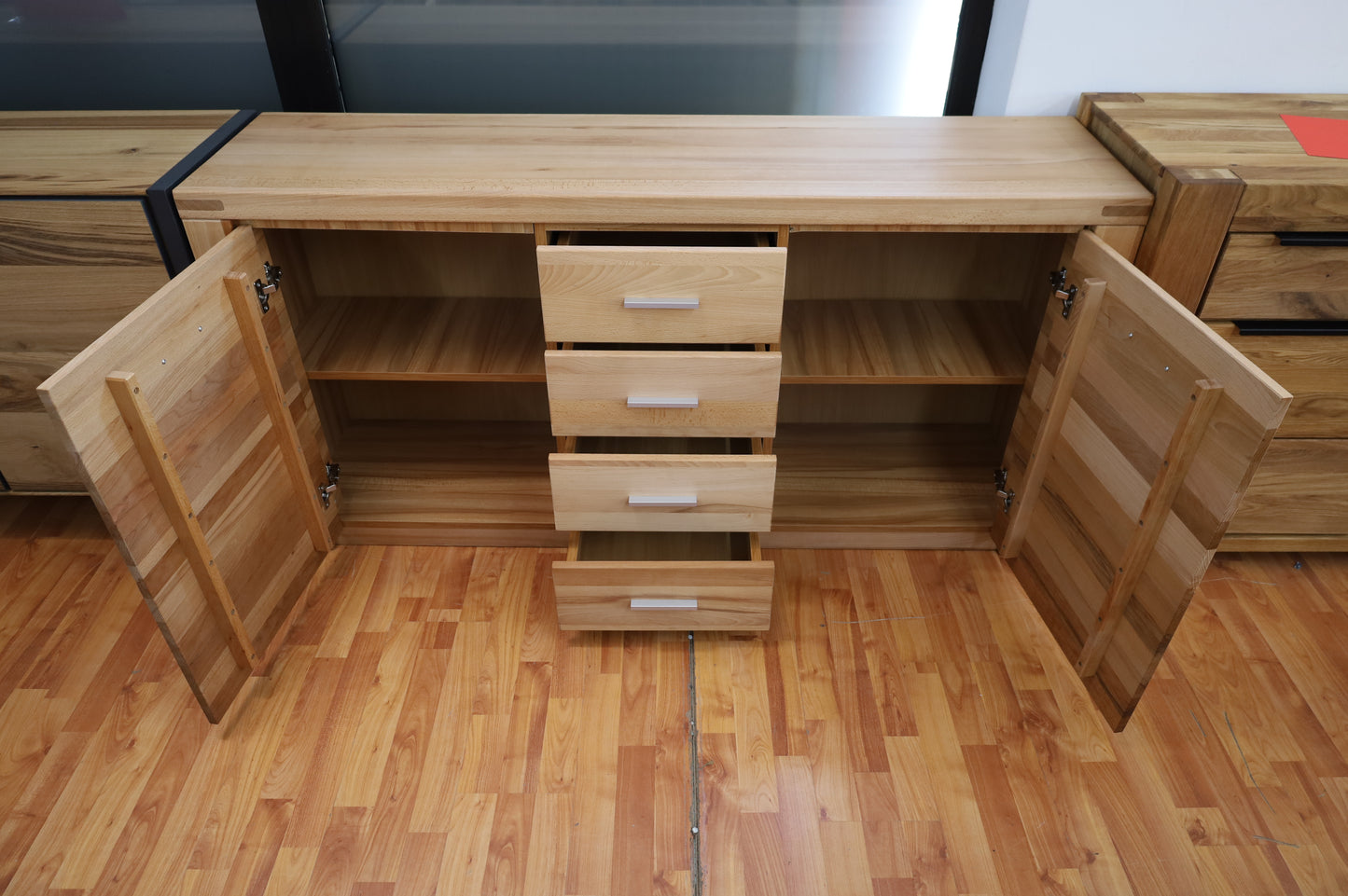 Kommode Vitrine + Front Massivholz Buche
