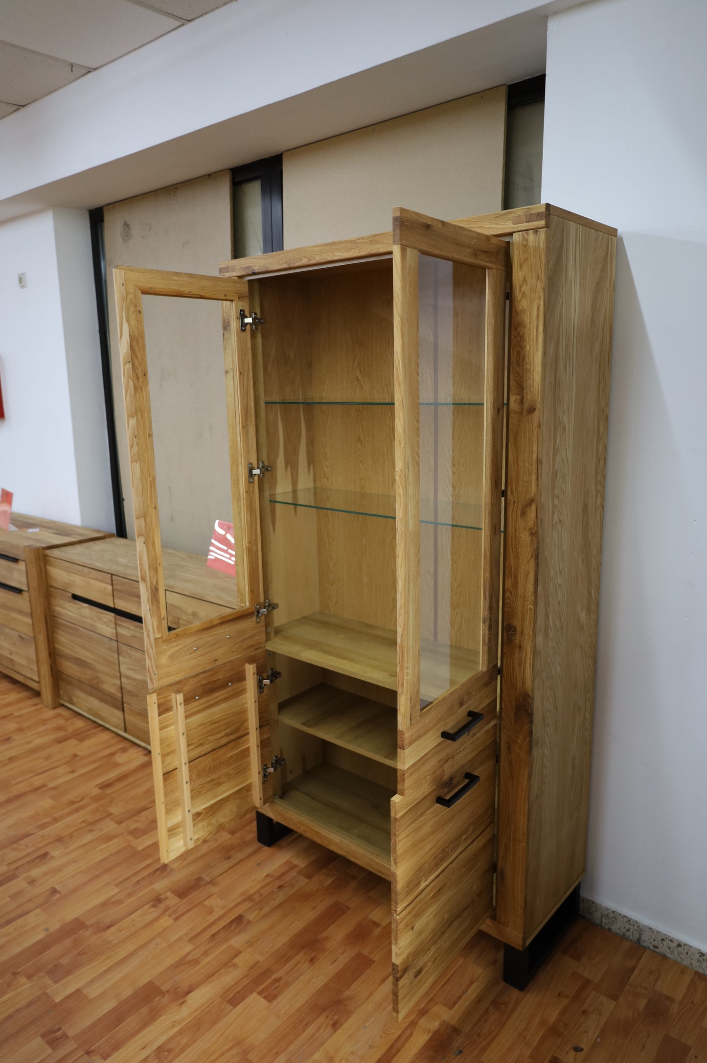 Doppelvitrine Vitrine +Soft Close + Front Massivholz Eiche