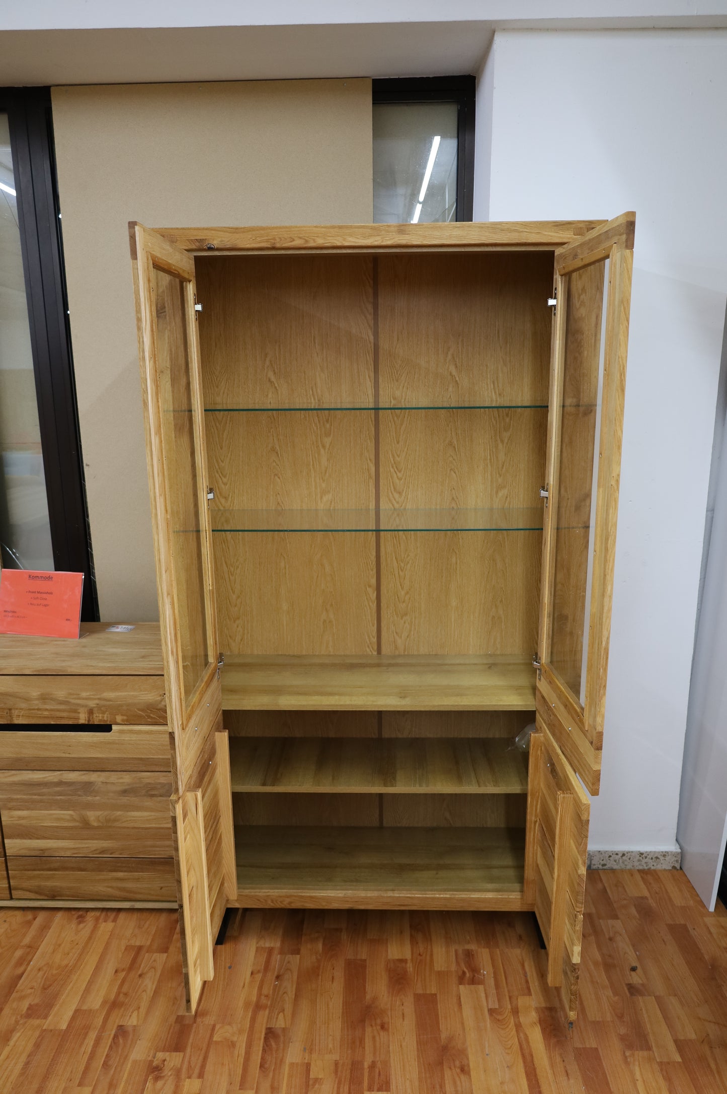 Doppelvitrine Vitrine +Soft Close + Front Massivholz Eiche