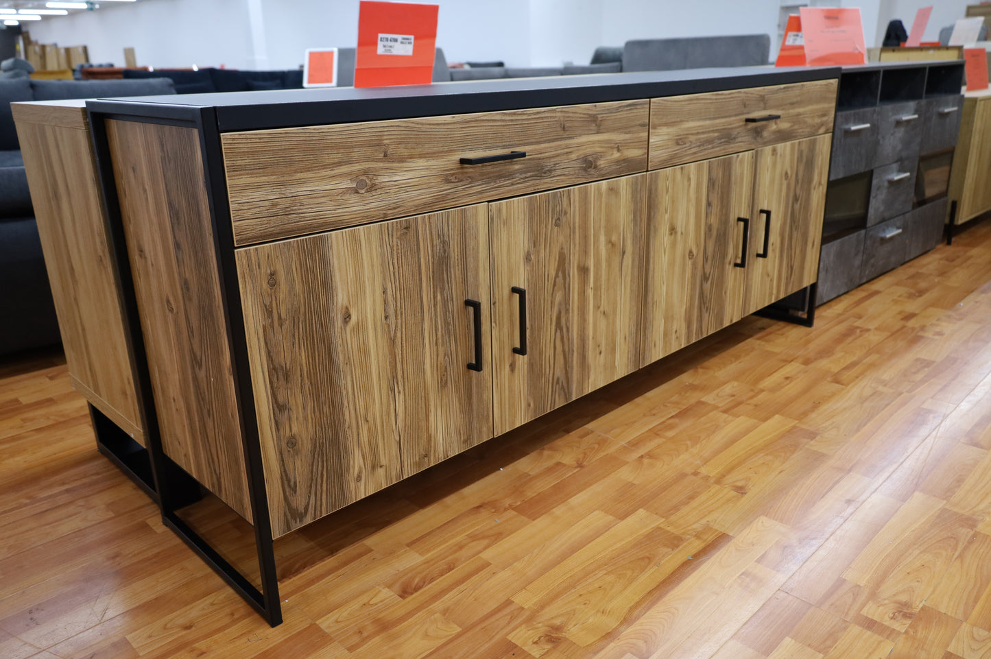 Kommode Vitrine Sideboard + Holz Optik + Soft Close