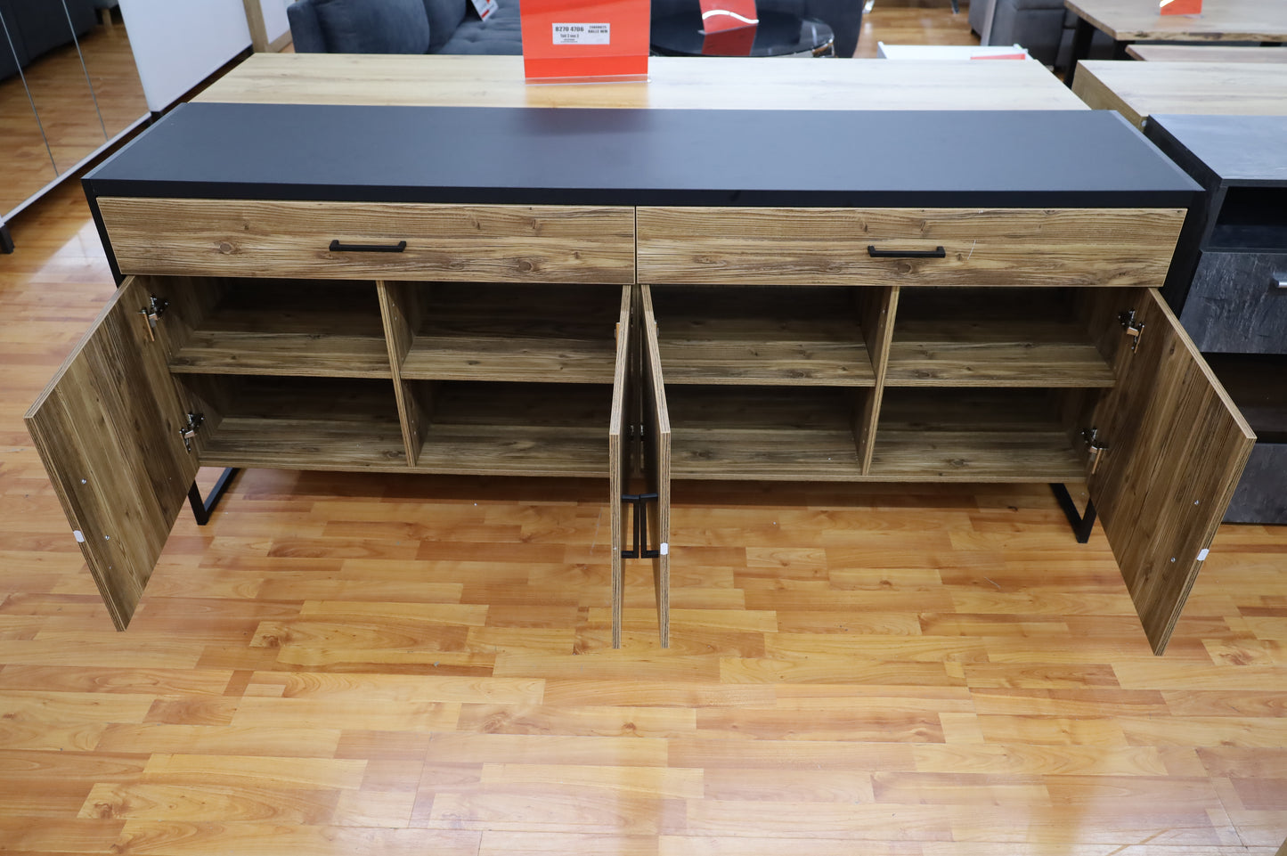 Kommode Vitrine Sideboard + Holz Optik + Soft Close