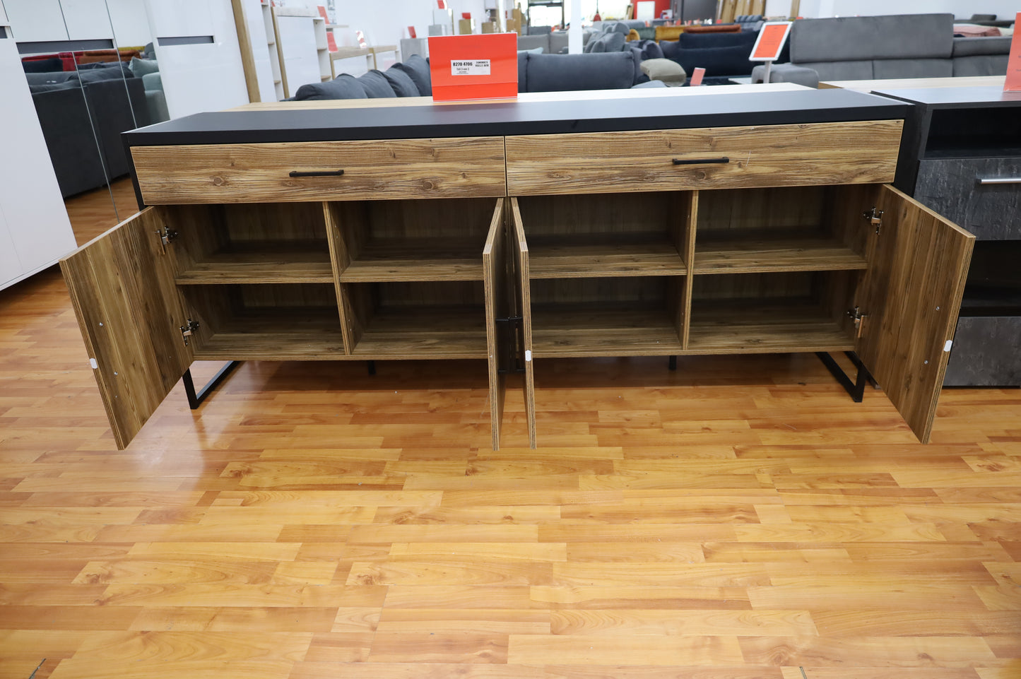 Kommode Vitrine Sideboard + Holz Optik + Soft Close