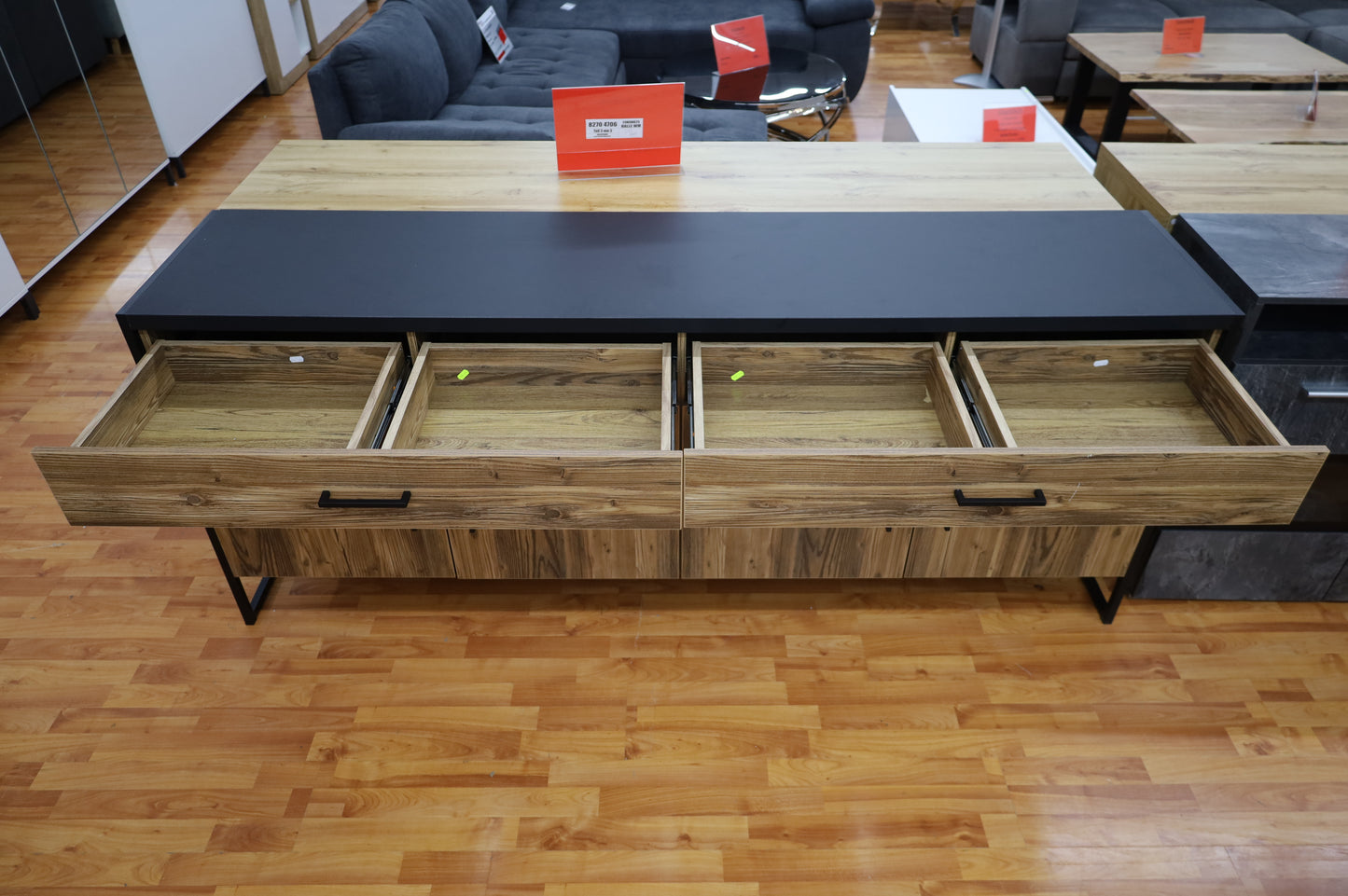 Kommode Vitrine Sideboard + Holz Optik + Soft Close