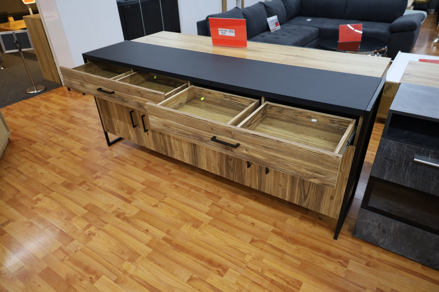Kommode Vitrine Sideboard + Holz Optik + Soft Close