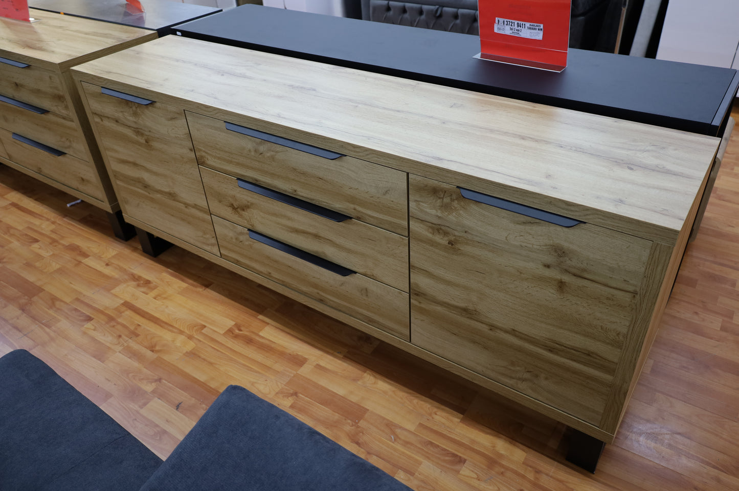 Kommode Vitrine Sideboard + Holz Optik + Schubladen