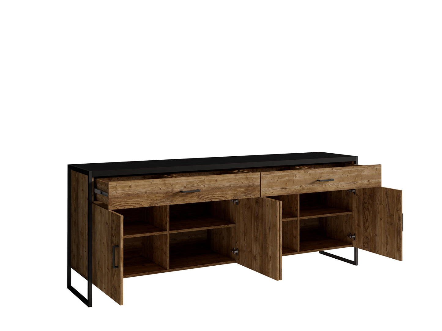 Kommode Vitrine Sideboard + Holz Optik + Soft Close
