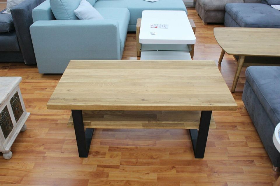 Couchtisch + Massivholz Eiche +Metall Gestell schwarz oder silber