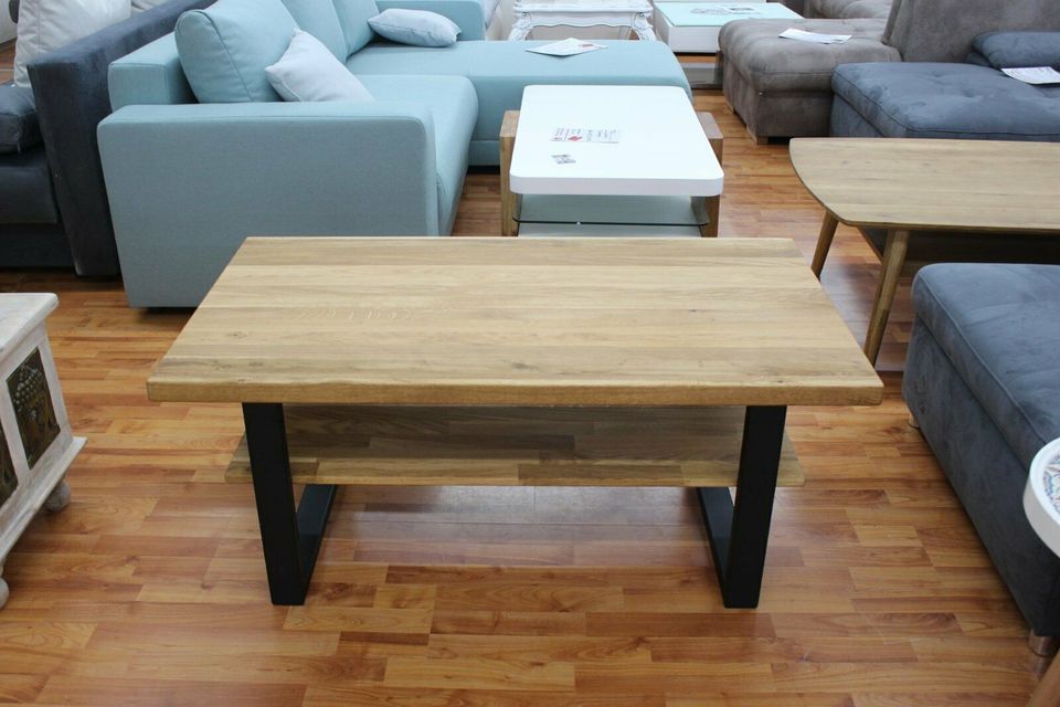 Couchtisch + Massivholz Eiche +Metall Gestell schwarz oder silber