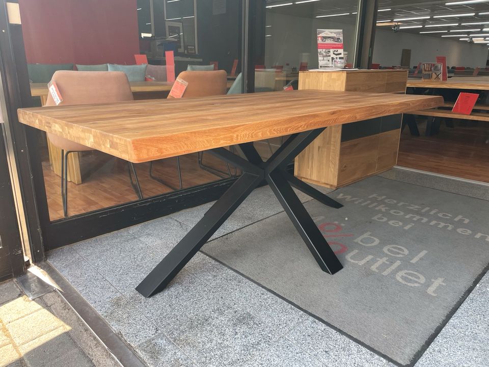 Esstisch Tisch + Massivholz Eiche + Baumkante + Spider Gestell