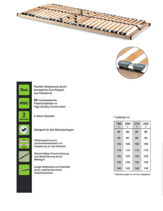 Lattenrost Lattenroste + 28 Leisten + Mittelgurt + Härte verstell