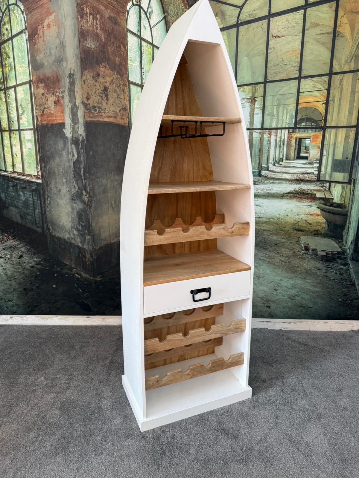 Boot-Regal +Massivholz +Ablageböden +Weinglasschienen +Einzelstück