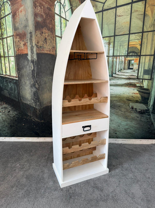 Boot-Regal +Massivholz +Ablageböden +Weinglasschienen +Einzelstück