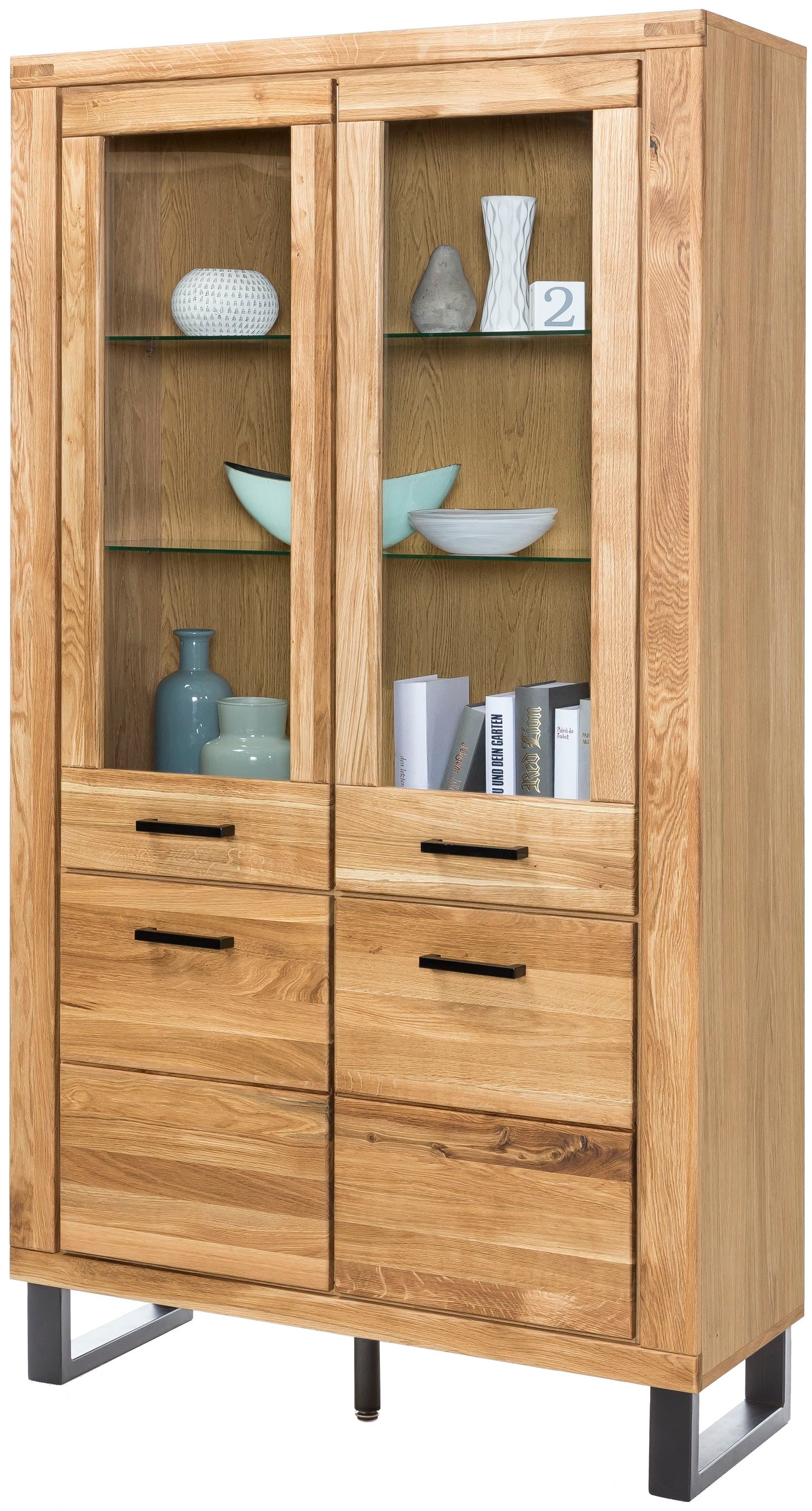 Vitrine Doppelglas Highboard -> Soft-close -> Front Massivholz