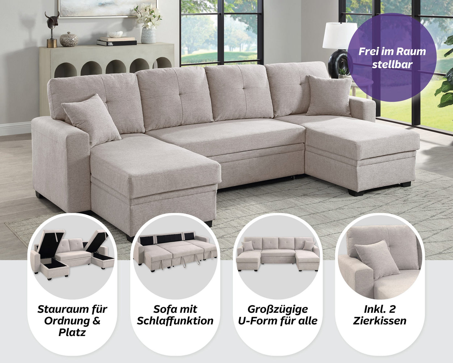 Wohnlandschaft Sofa Couch + Bettfunktion + Stauraum