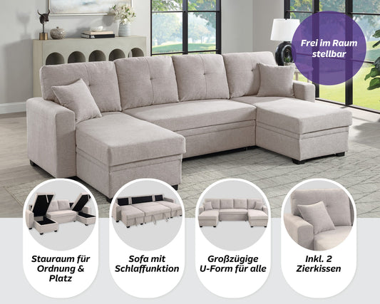 Wohnlandschaft Sofa Couch + Bettfunktion + Stauraum