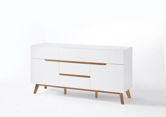 Kommode Sideboard + Absetzung Eiche + Weiß Matt lackiert + NEU