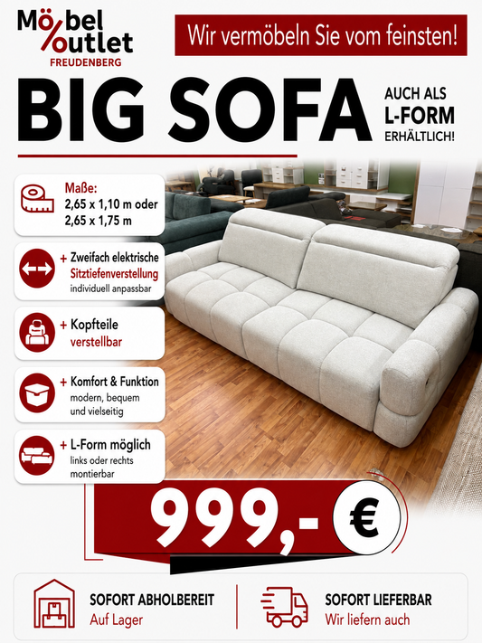 Sofa Couch + Elektrisch Sitztiefen verstellbar L-Form möglich