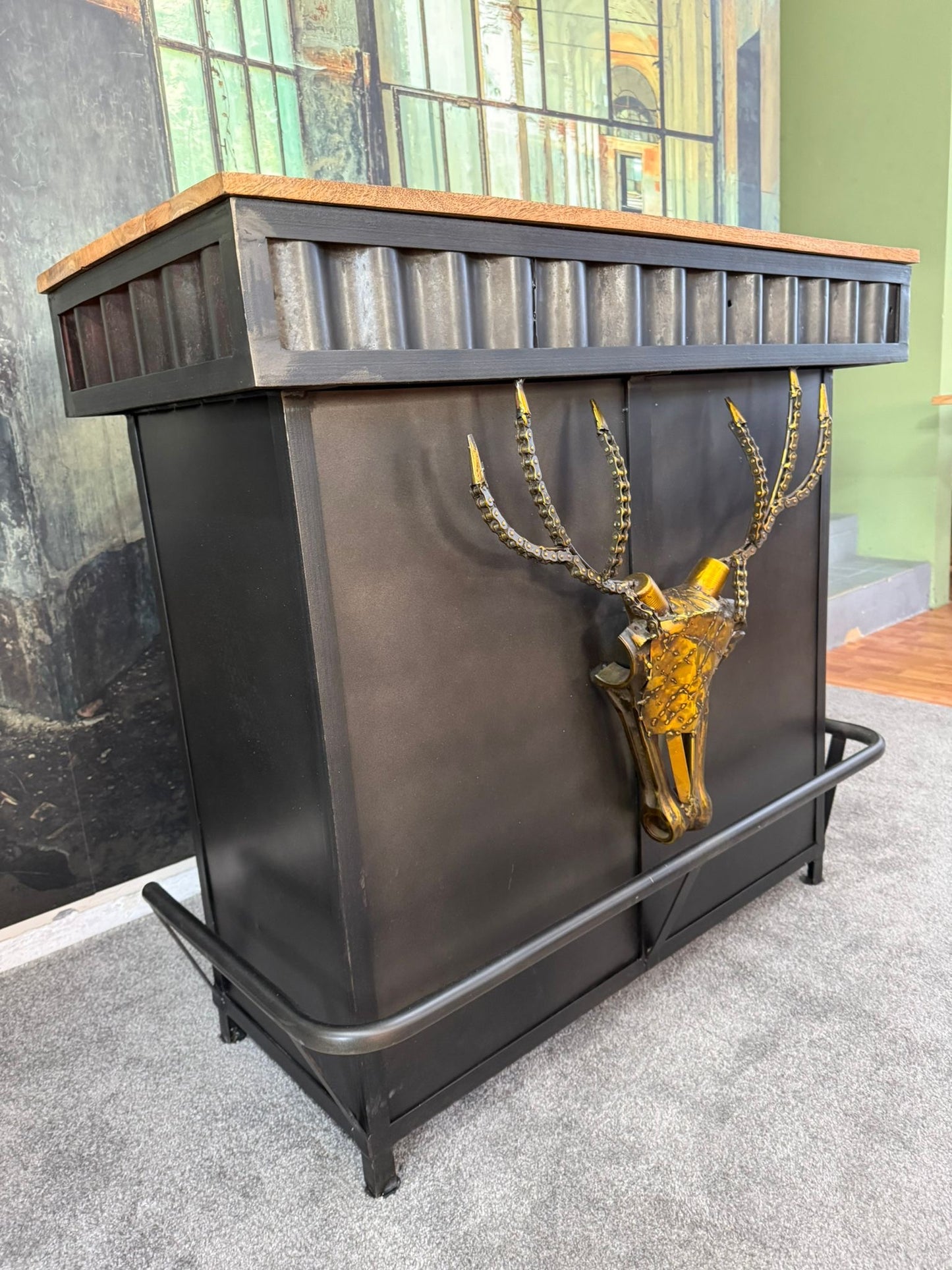 Theke +Metallgestell +Massivholzplatte +Einzelstück