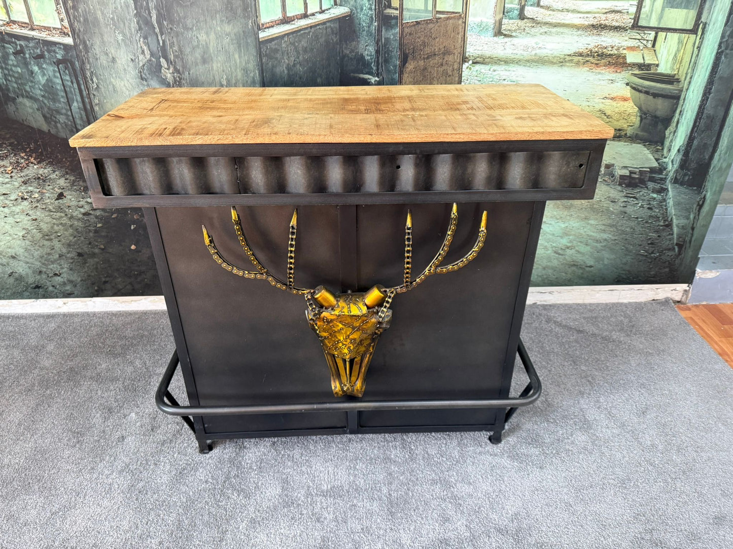 Theke +Metallgestell +Massivholzplatte +Einzelstück