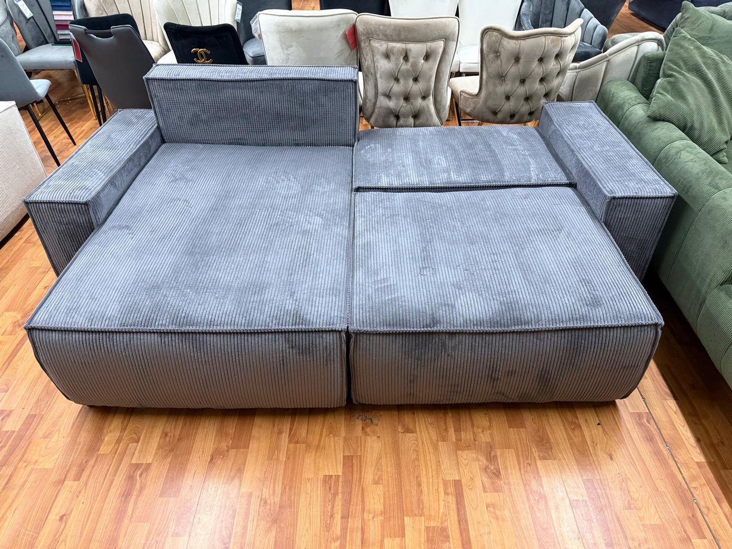 Sofa Couch Wohnlandschaft +Cord-Stoff +Seiten wechselbar +Bettfunktion +Stauraum