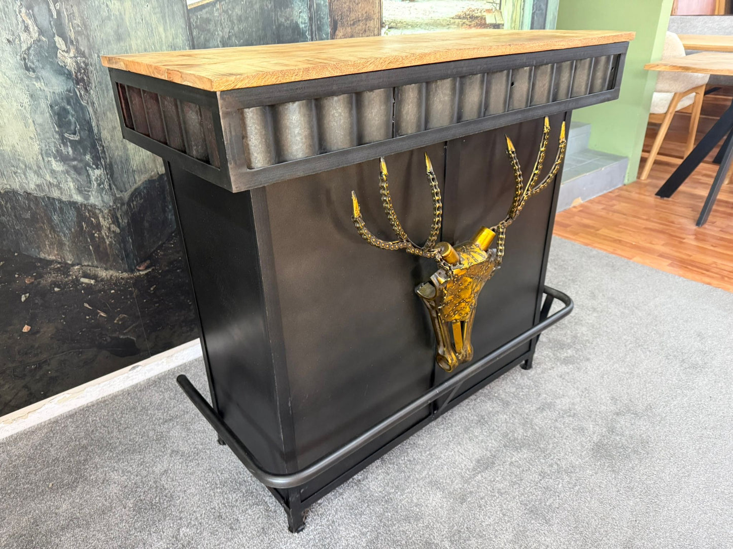 Theke +Metallgestell +Massivholzplatte +Einzelstück