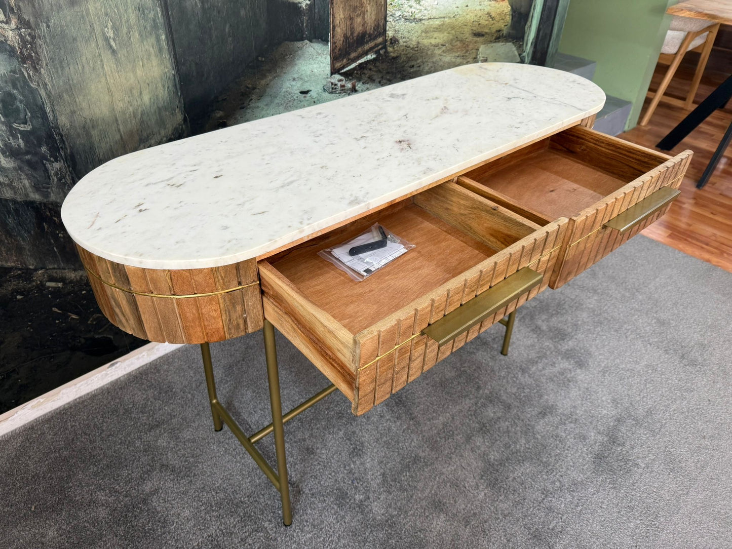Konsole +Marmorplatte +Massivholz +Schubladen +Metallfüße