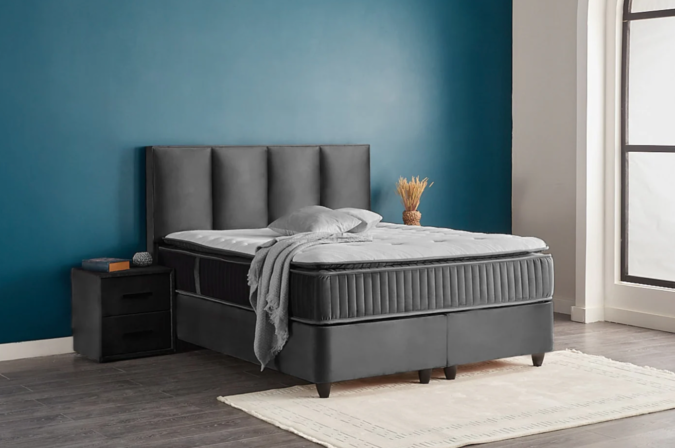 Bett Boxspringbett +integrierter Topper +Bettkasten +Nachttisch wählbar