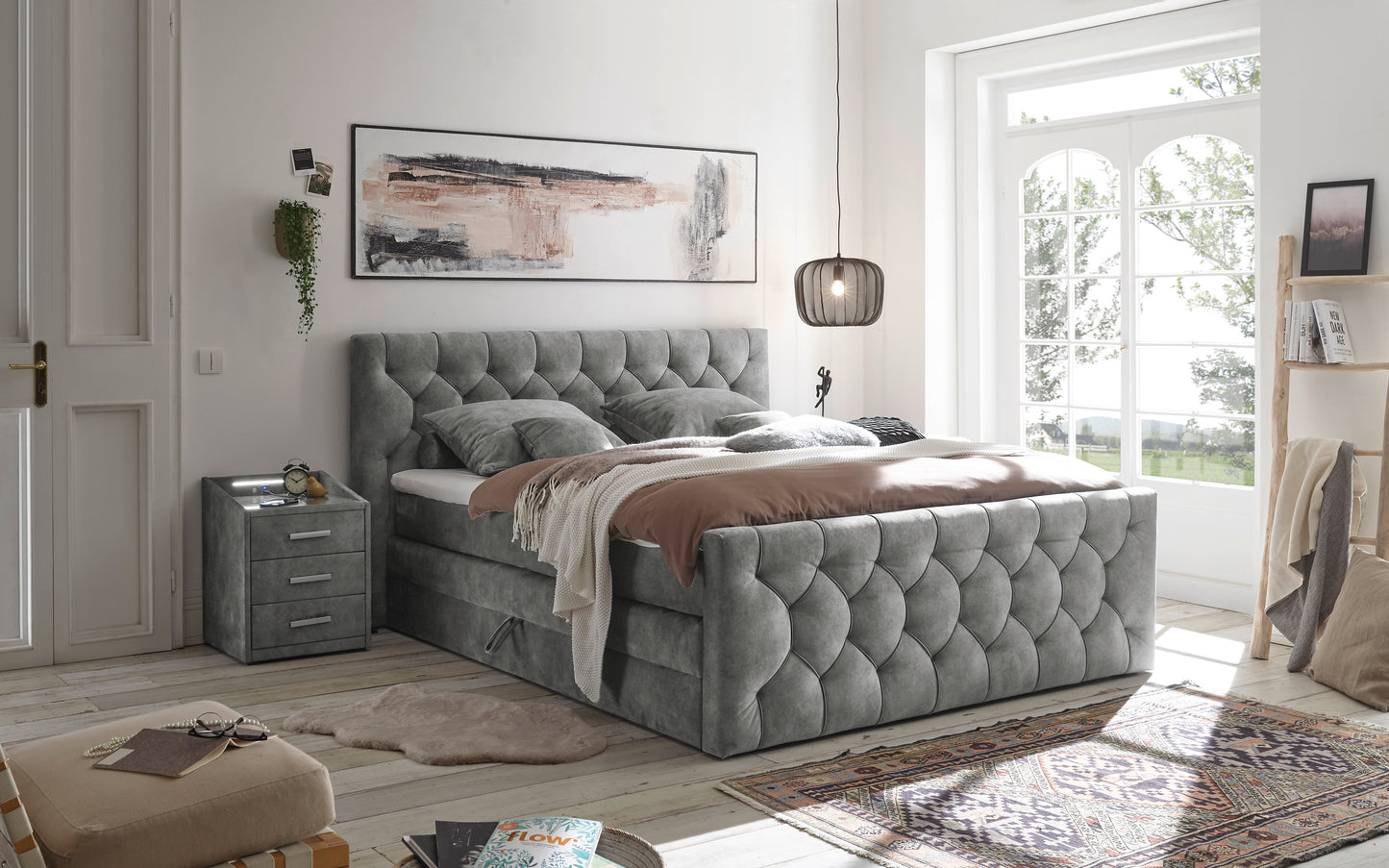 Boxspringbett Bett 180 x 200cm anthrazit +Bettkasten