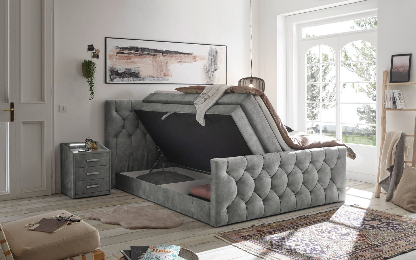 Boxspringbett Bett 180 x 200cm anthrazit +Bettkasten