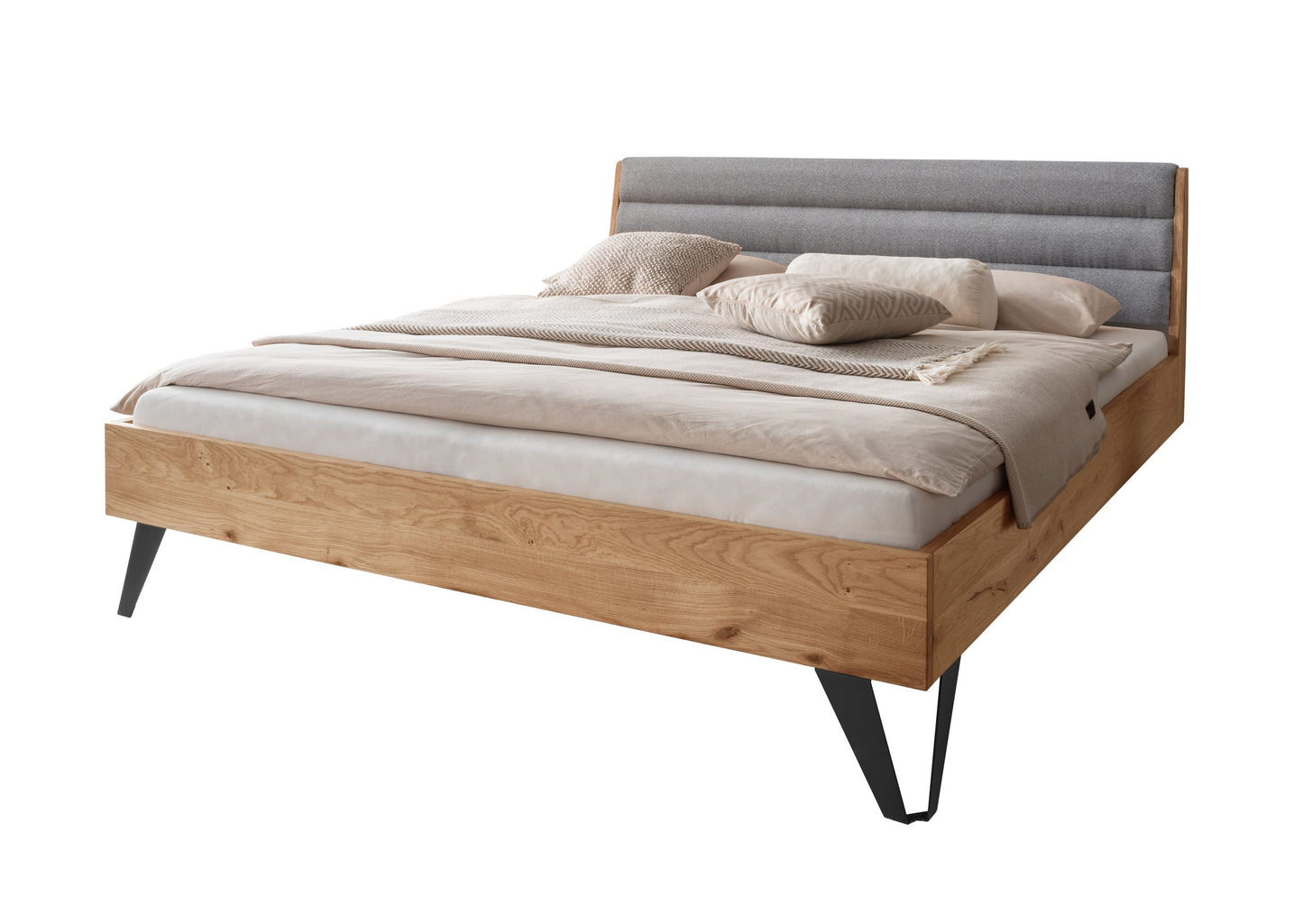 Bett +Massivholz + Metallfüße +180x200cm +Kopfteil gepolstert