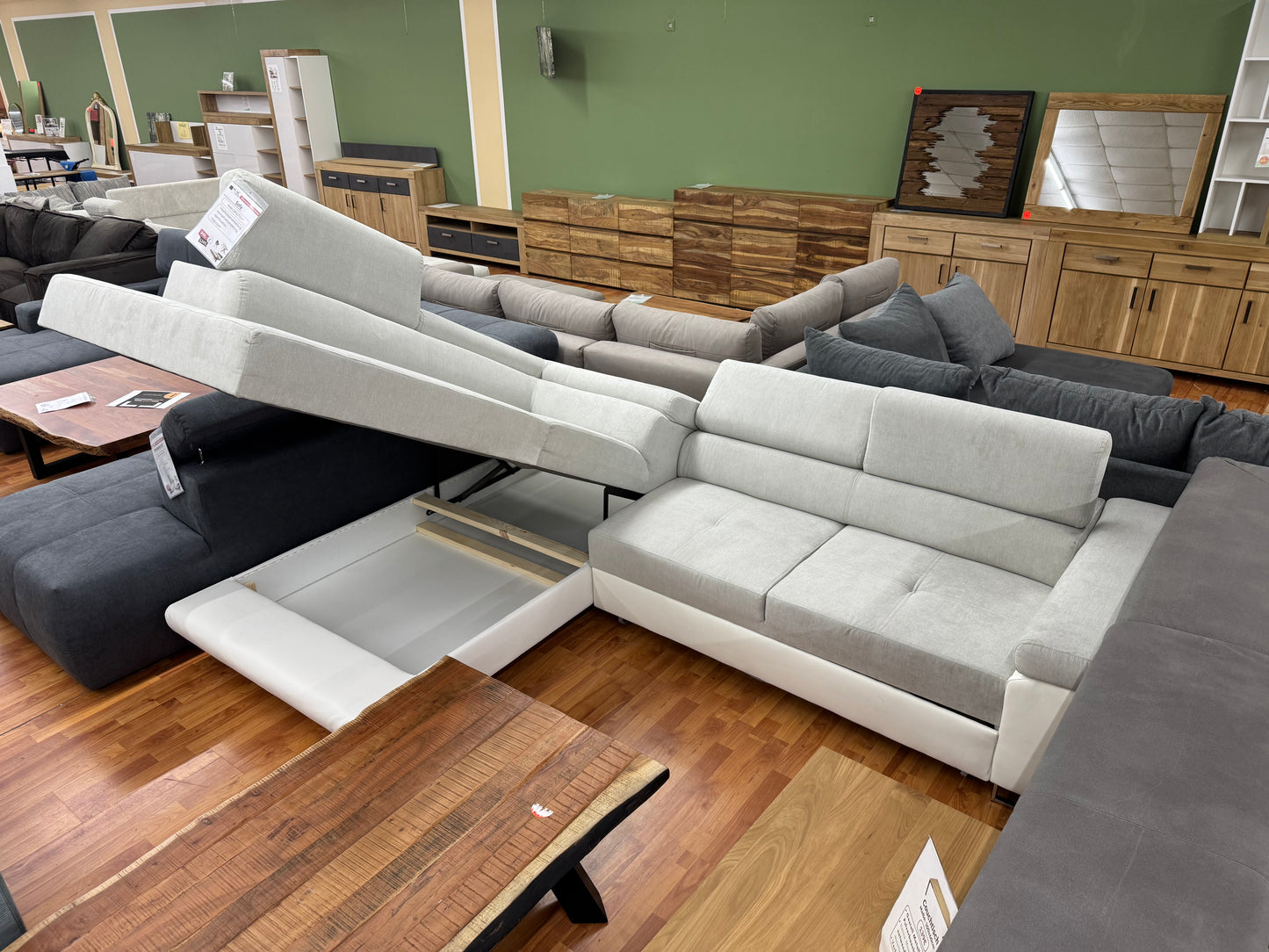 Sofa Couch Wohnlandschaft +Stauraum +Bettfunktion +Kopfstützenverstellung