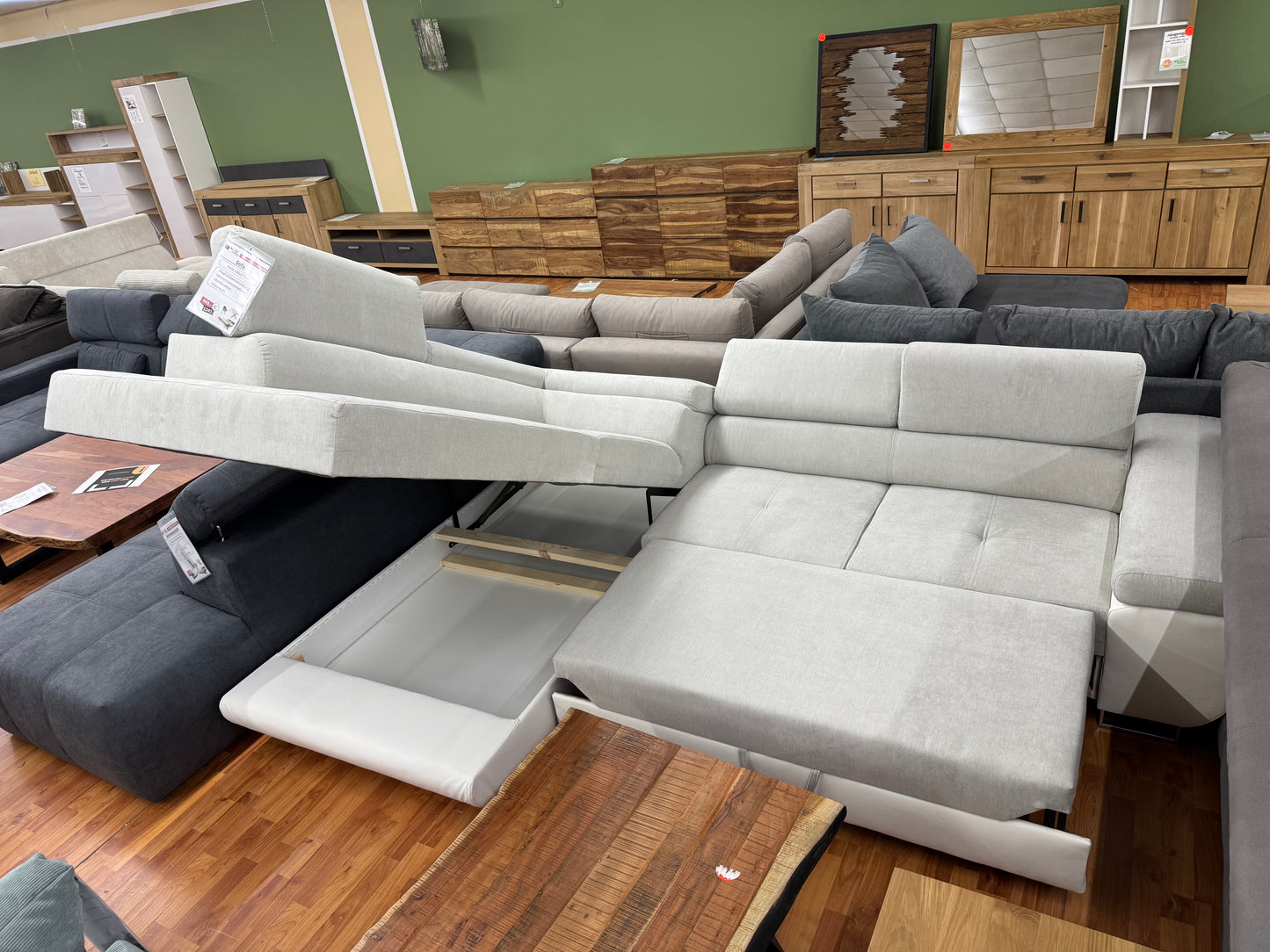 Sofa Couch Wohnlandschaft +Stauraum +Bettfunktion +Kopfstützenverstellung