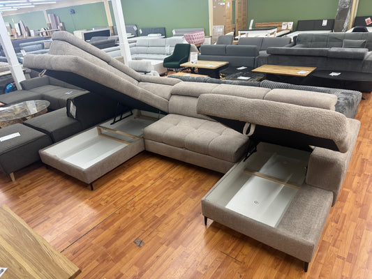 Wohnlandschaft Sofa Couch +2xStauraum +Bettfunktion +Kopfstützenverstellung +Rückentiefenverstellung