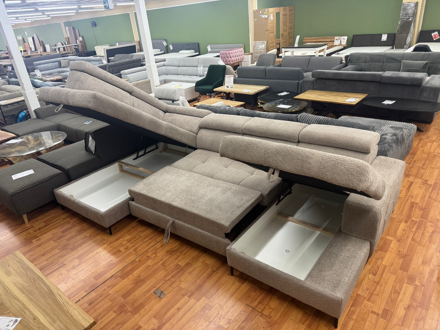 Wohnlandschaft Sofa Couch +2xStauraum +Bettfunktion +Kopfstützenverstellung +Rückentiefenverstellung