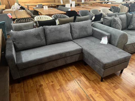 Sofa Wohnlandschaft + Seiten wechselbar + Cord Stoff grau