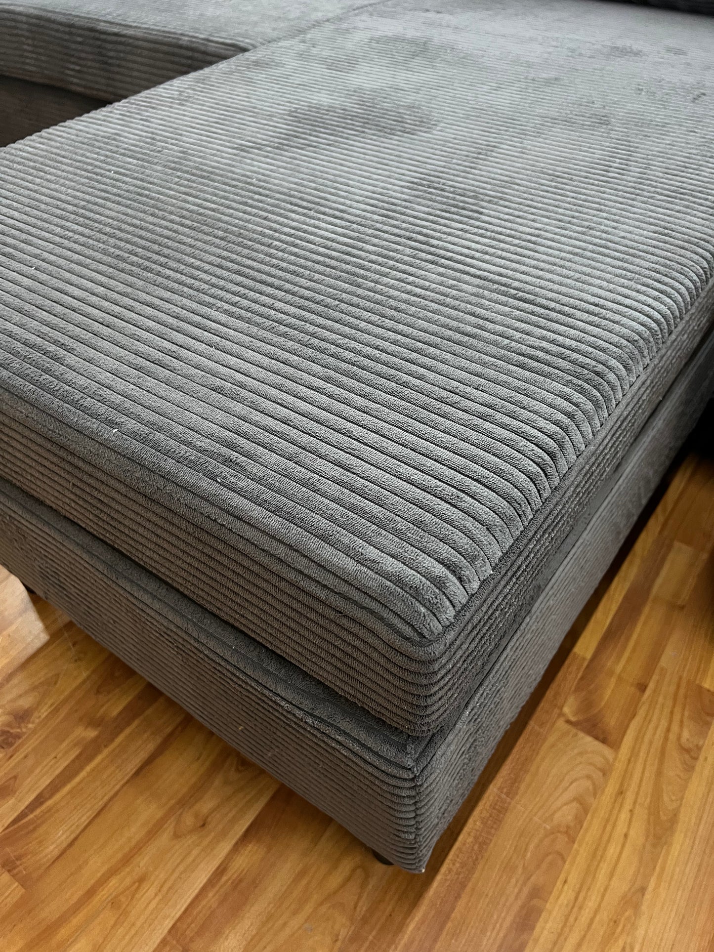 Sofa Wohnlandschaft + Seiten wechselbar + Cord Stoff grau