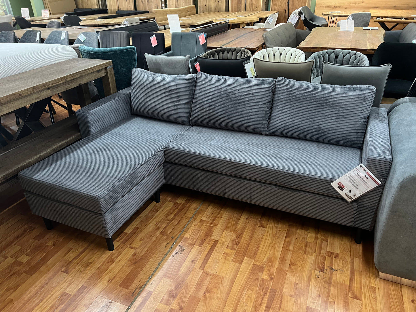 Sofa Wohnlandschaft + Seiten wechselbar + Cord Stoff grau