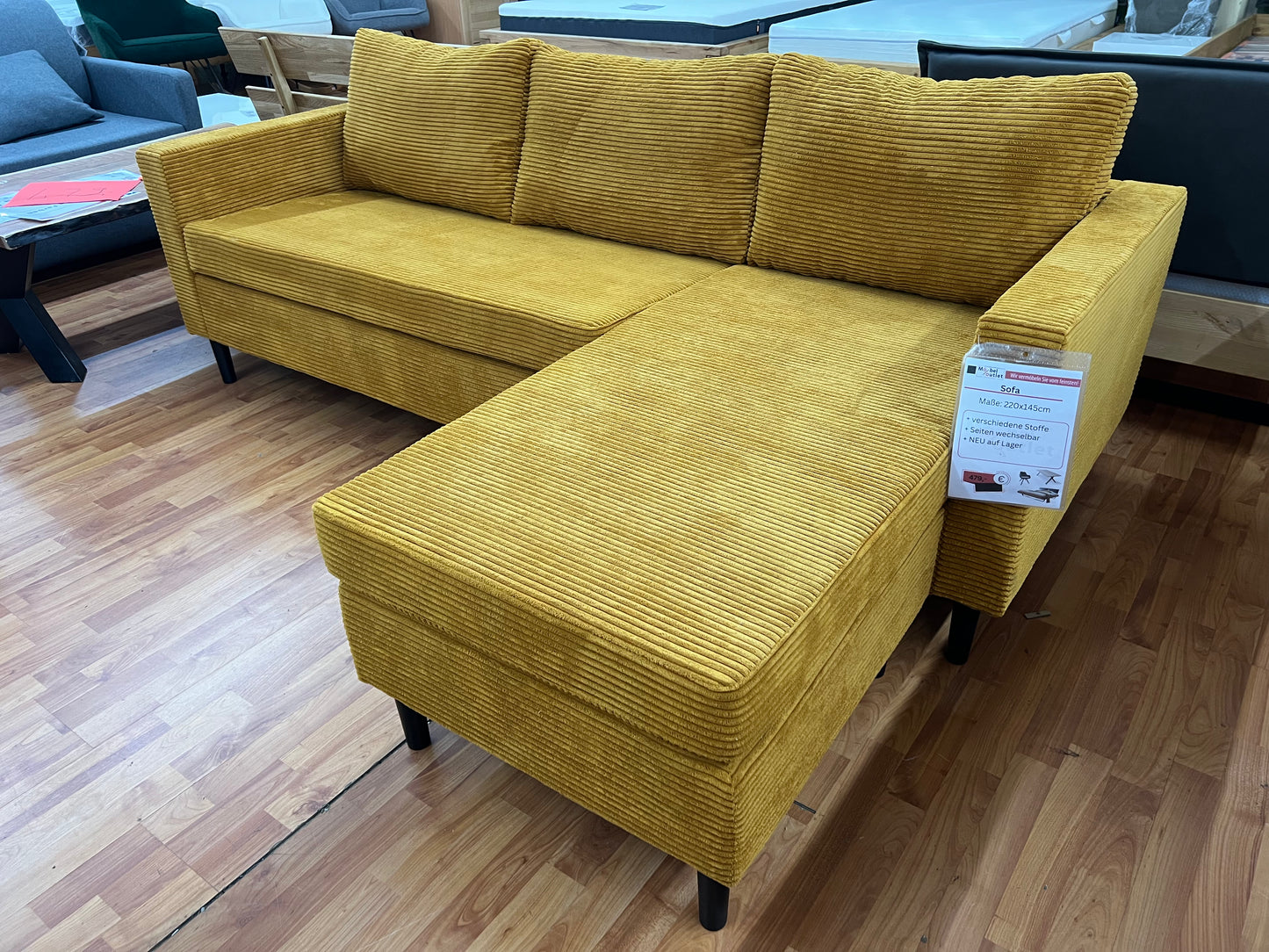 Sofa Wohnlandschaft + Seiten wechselbar + Cord Stoff