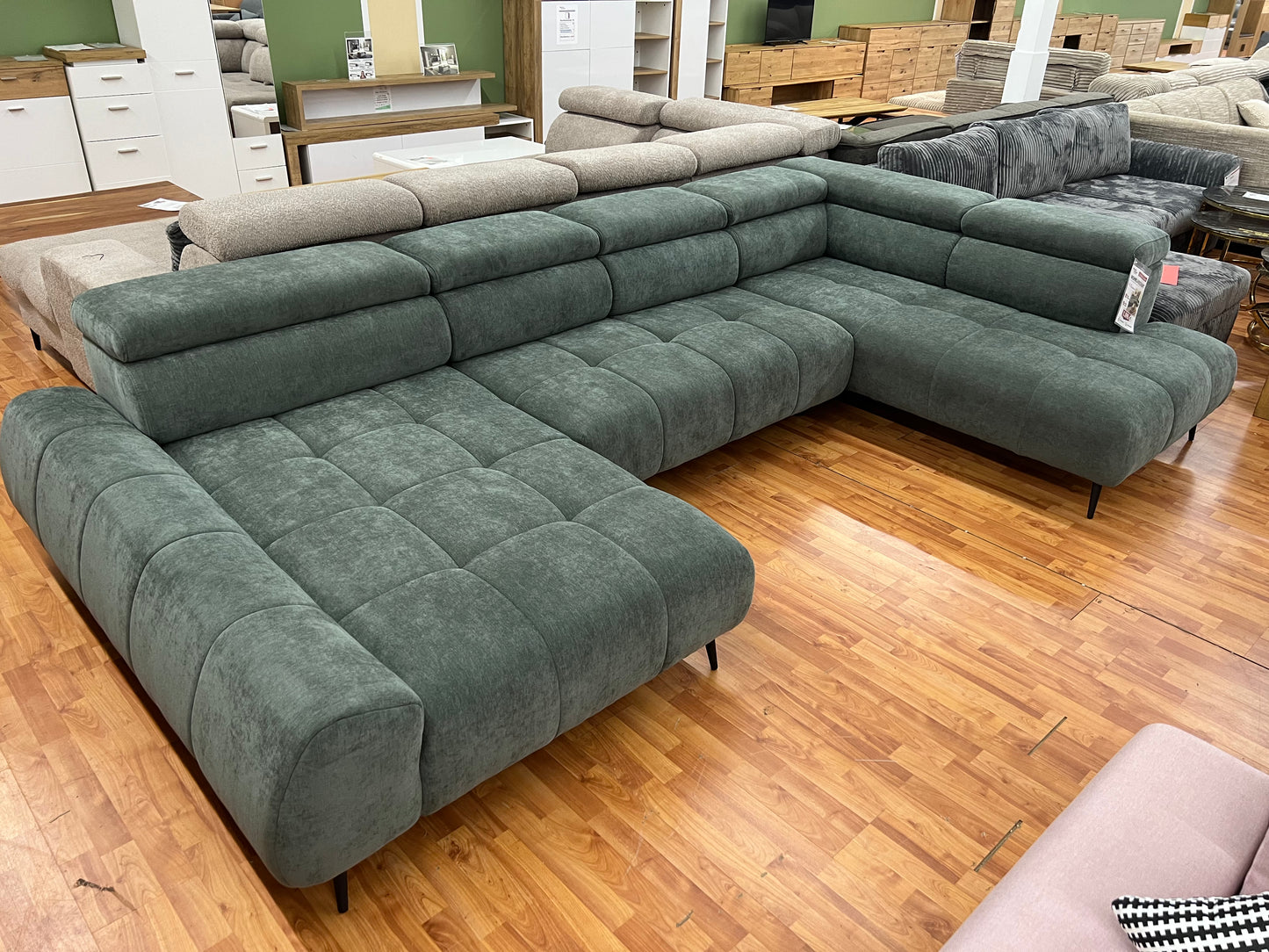 Wohnlandschaft Sofa Couch + Elektrische Sitztiefe verstellbar + Kopfteile verstellbar